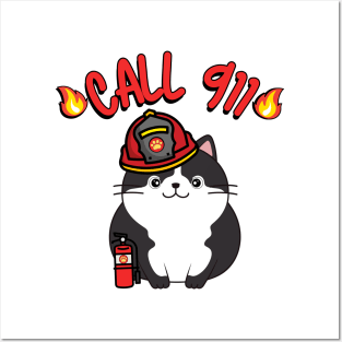 Funny Fat cat is a firefighter Posters and Art